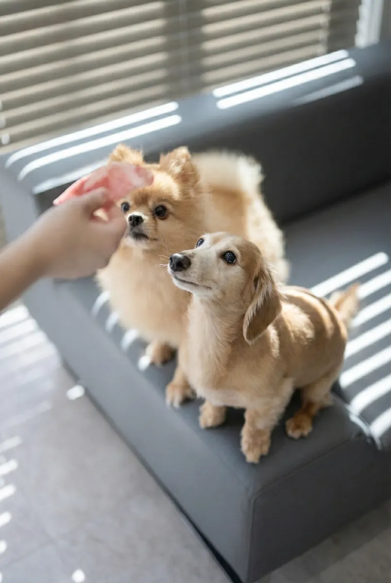 GOZZOの商品が大好きな2代目看板犬の義経と弁慶